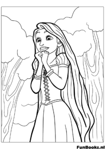 Rapunzel looking extremely excited and happy clasping her hands together discovering something new coloring page