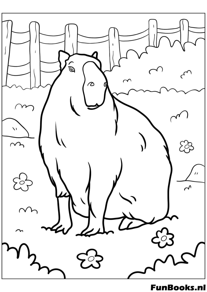 Realistisches Capybara sitzt im Gras Natur Ausmalbild