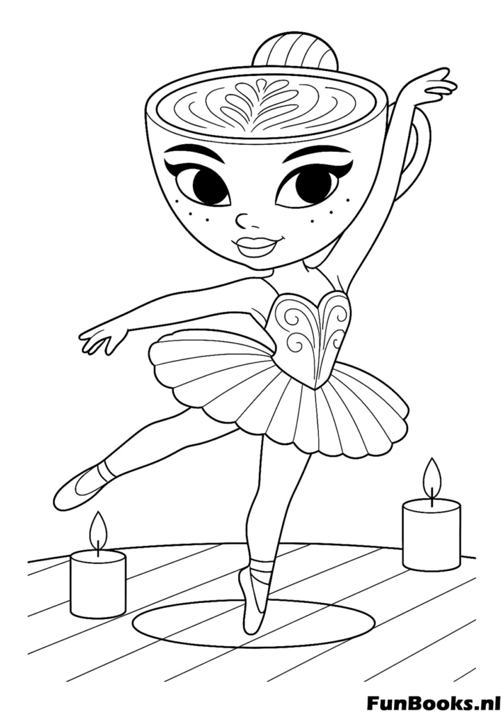 Zen Cappuccino practicing yoga or ballet moves surrounded by candles coloring page