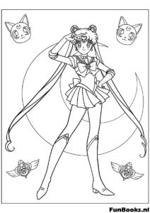 Classic Sailor Moon standing in her signature hero pose ready to punish evil coloring page
