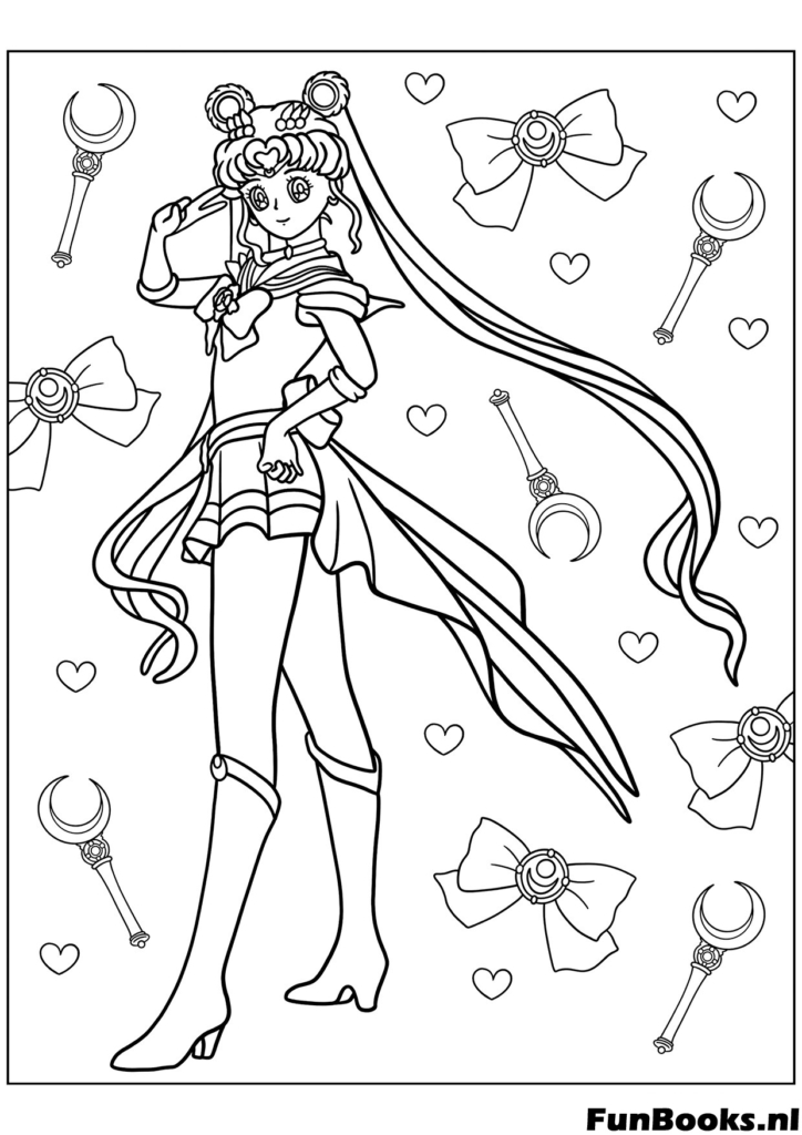 Sailor Moon au milieu de sa séquence de transformation magique posant magnifiquement coloriage