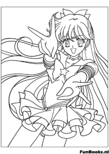 Sailor Venus making a V for victory sign with hand dynamic pose coloring page