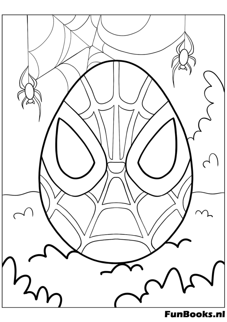 Ein Osterei verziert mit dem Spider-Man Maskenmuster Ausmalbild