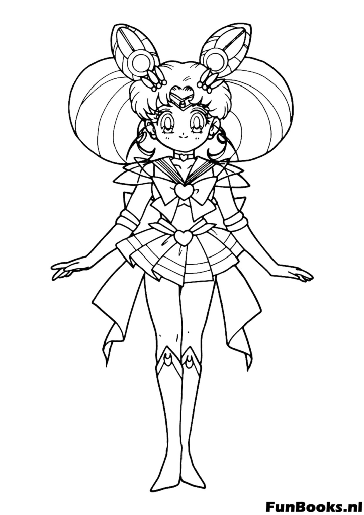 Super Sailor Chibi Moon debout dans une pose mignonne avec des rubans coloriage