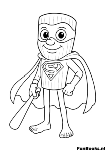 Tung Tung Sahur dressed as a superhero with a cape and mask brave coloring page