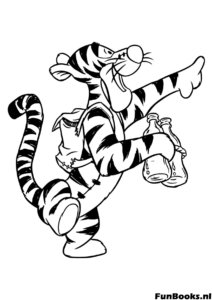 Tigger yendo de excursión con una mochila y bastón aventura de campamento al aire libre dibujo para colorear