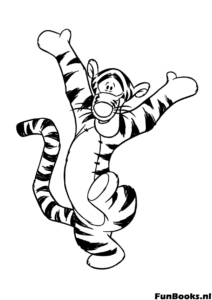 Tigger tanzt glücklich Ausmalbild Glücklicher Tigger tanzt und balanciert auf seinem springenden Schwanz voller Energie und Freude Ausmalbild