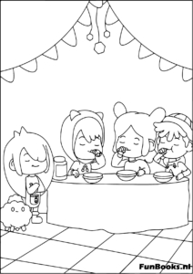 Toca Boca Cena Fiesta Mesa Dibujo para colorear Amigos cenando en una mesa en el mundo Toca Boca dibujo para colorear