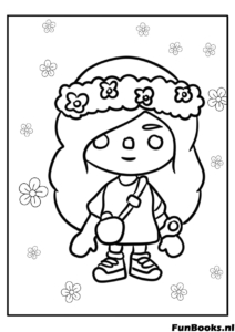Toca Boca Chica Corona Flores Dibujo para colorear Linda chica Toca Boca usando una corona de flores y bolsa de pie dibujo para colorear