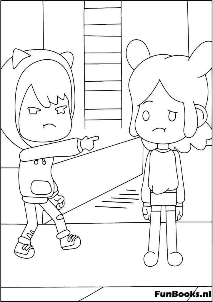 Dos personajes Toca Boca teniendo una discusión o escena de drama dibujo para colorear