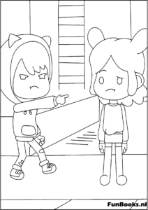 Deux personnages Toca Boca ayant une dispute ou scène de drame coloriage