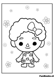 Schattig Toca Boca jongenspersonage met krullend afro haar staand kleurplaat