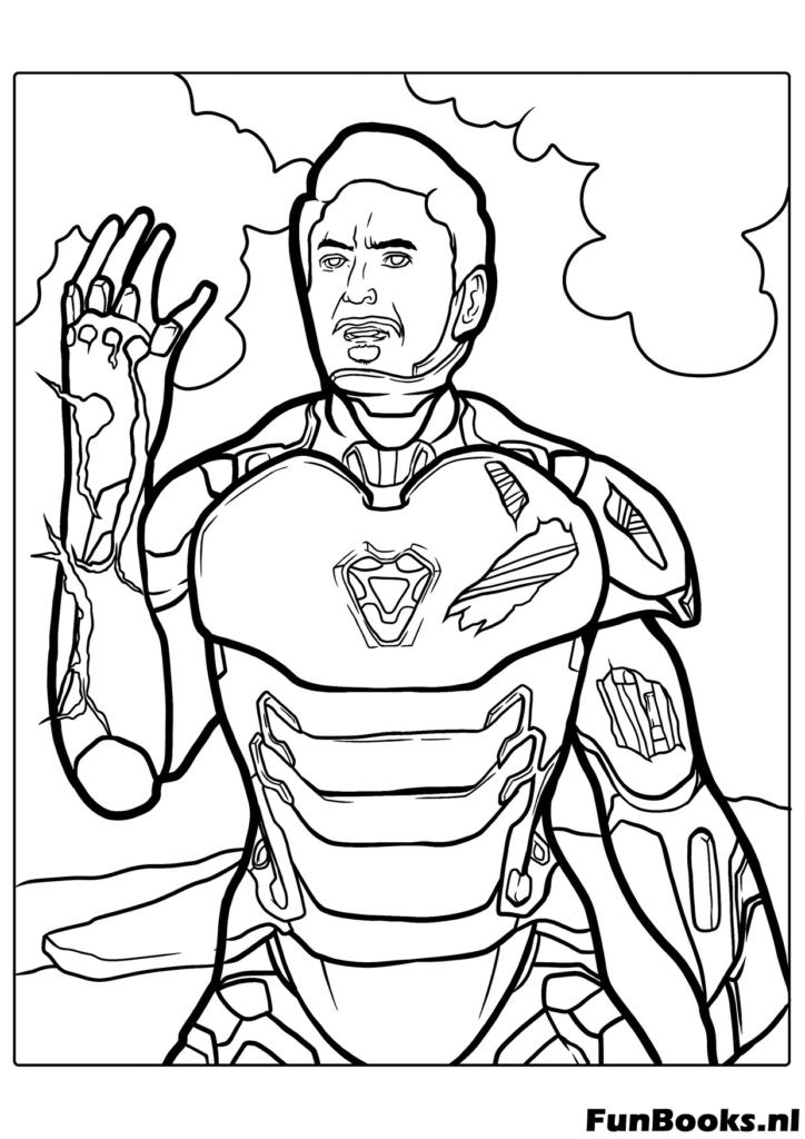 Tony Stark in Rüstung ohne Helm winkt mit der Hand Ausmalbild