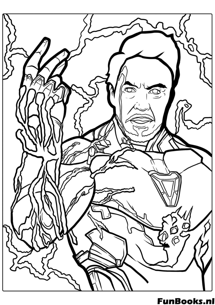 Tony Stark sin casco mostrando energía de poder dibujo para colorear