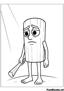 Personnage Tung Tung Sahur à l'air triste debout seul mème drôle coloriage pour enfants