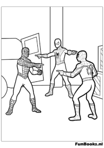 Scène drôle de trois personnages Spider-Man se pointant du doigt célèbre mème internet coloriage