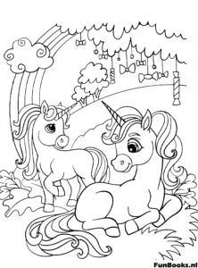 Two Unicorns Nature Rainbow Coloring Page Two Unicorns Nature Rainbow Coloring Page