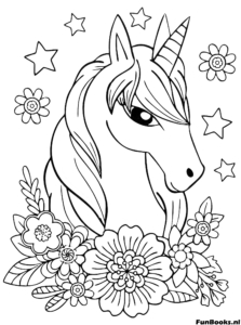 Unicorn Flower Crown Portrait Coloring Page