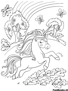 Unicorn Running Scenic Landscape Coloring Page Unicorn Running Scenic Landscape Coloring Page