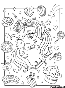 Unicorn Sweets Donuts Coloring Page