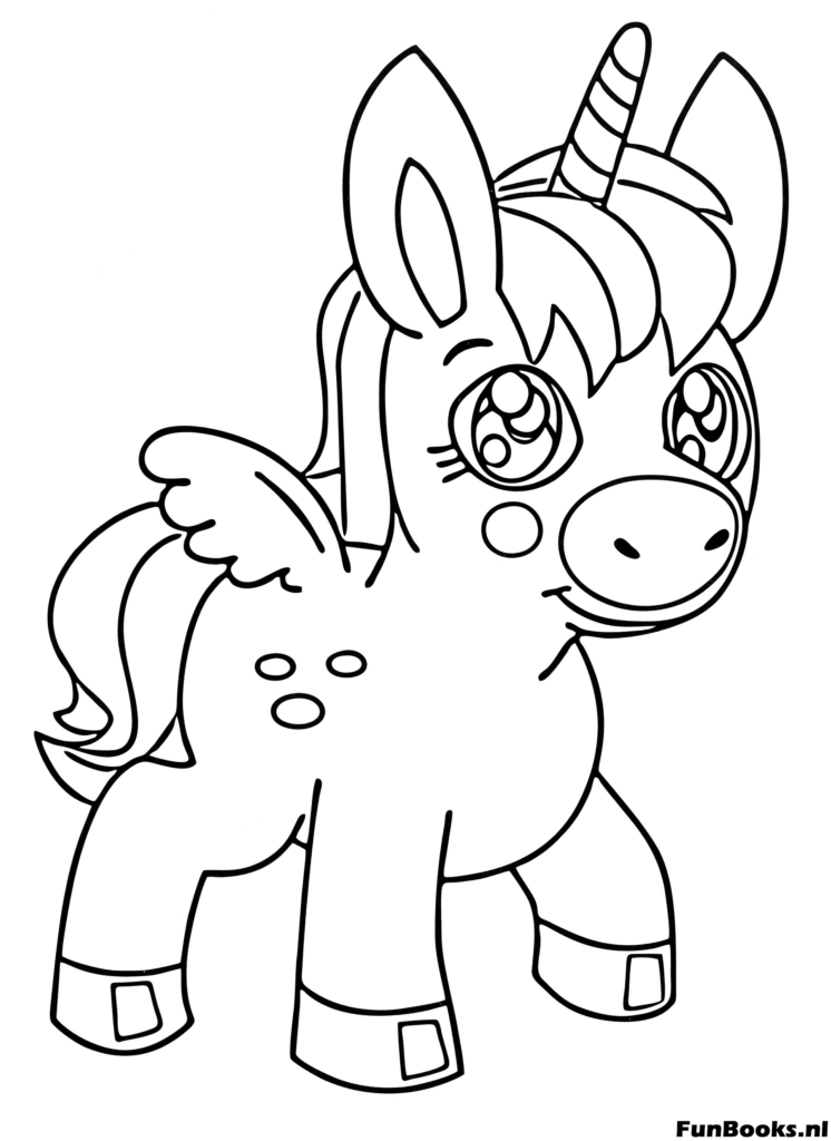 Majestuoso unicornio alado o pegaso de pie orgulloso con alas plegadas dibujo para colorear