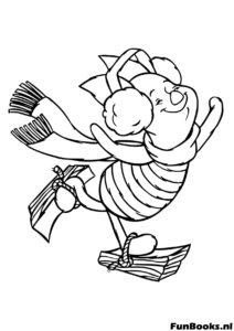 Winnie l'Ourson faisant du patin à glace et glissant sur un étang gelé activité de sport d'hiver coloriage