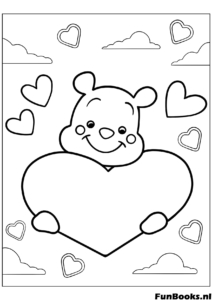 Winnie the Pooh de Disney abrazando un corazón gigante lindo personaje dibujo para colorear para amistad y amor