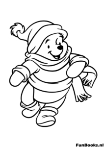 Winter Puuh Eislaufen Ausmalbild Puuh trägt warme Winterkleidung und läuft Schlittschuh auf einem See Weihnachtsferien Ausmalbild