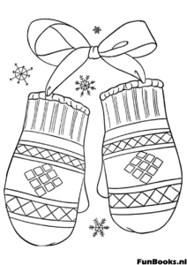 Paar gebreide winterwanten met patronen hangend aan een touwtje gezellige kleding kleurplaat