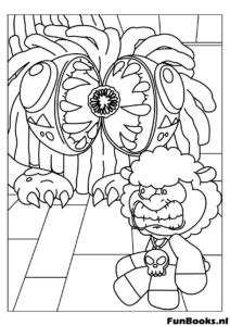 Féroce monstre lion Yarnaby rugissant et attaquant vers l'avant coloriage