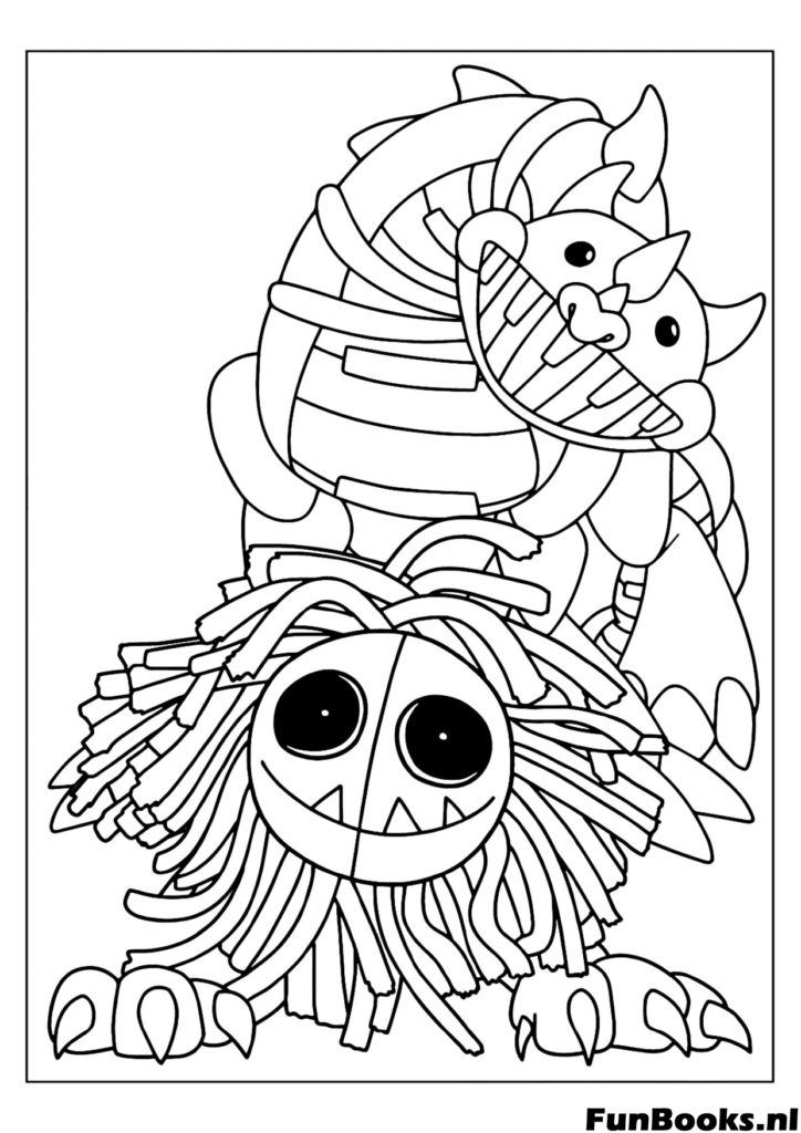 Corps entier Yarnaby le monstre lion en fil assis avec un air effrayant coloriage