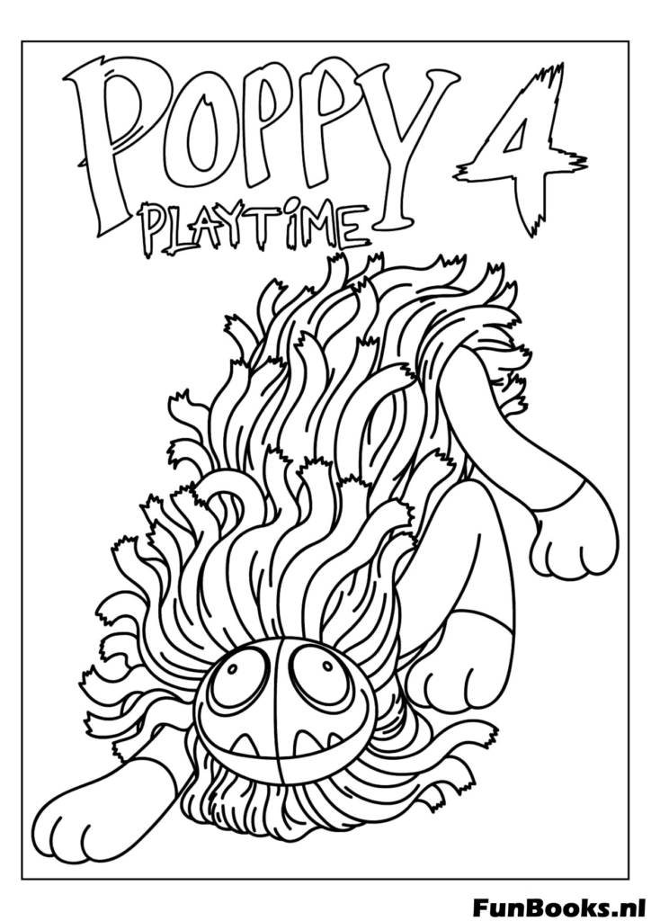 Yarnaby das Löwenmonster neben dem Poppy Playtime Kapitel 4 Logo Ausmalbild