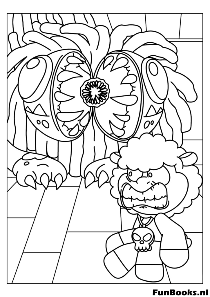 Ferocious Yarnaby lion monster roaring and attacking forward coloring page
