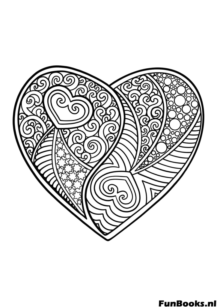 Künstlerische Herzform mit Yin Yang Paisley Mustern detailliertes Ausmalbild für Achtsamkeit