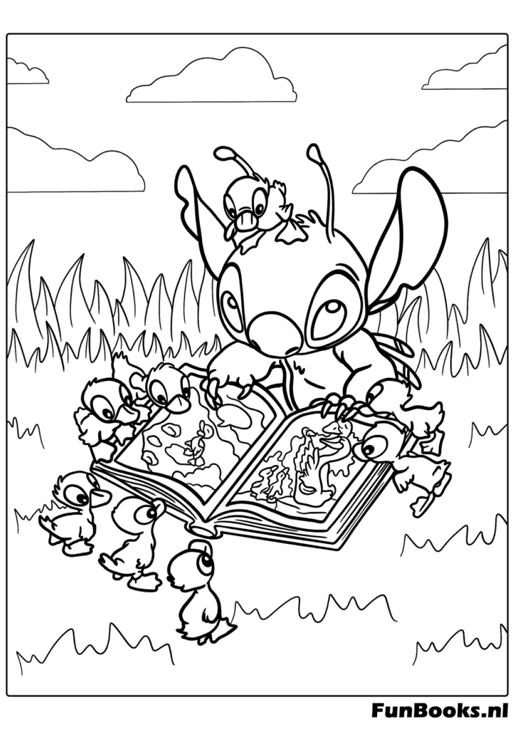 Coloriage Stitch assis calmement