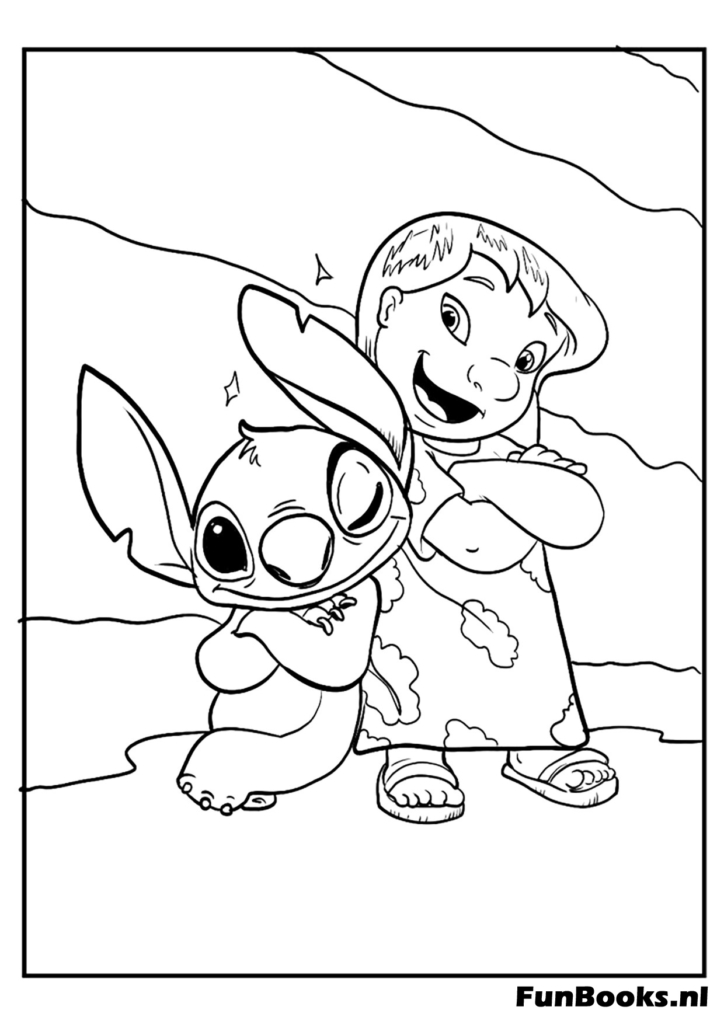 Coloriage Lilo et Stitch montrant une scène d’amitié