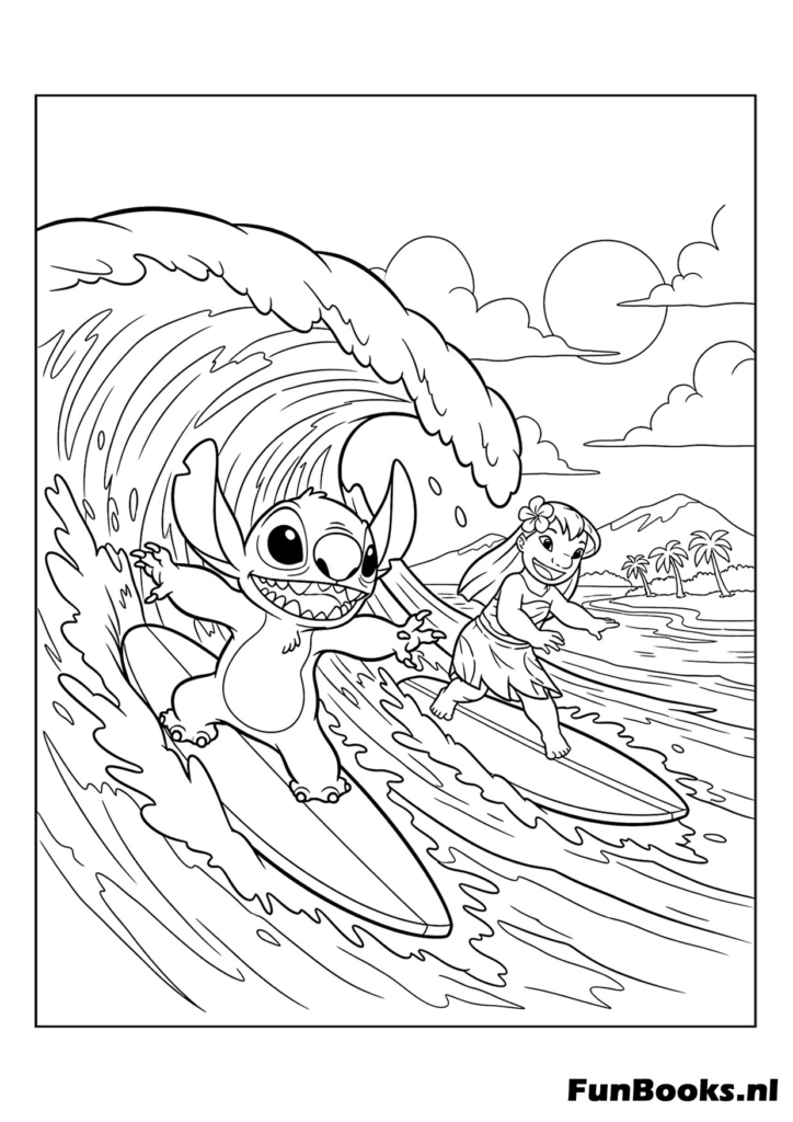 Coloriage scène insulaire Lilo et Stitch